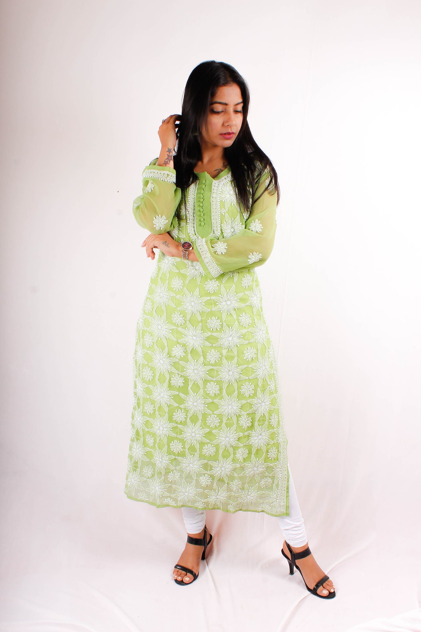 Georgette Chikankari Kurti with Star Jaal Embroidery