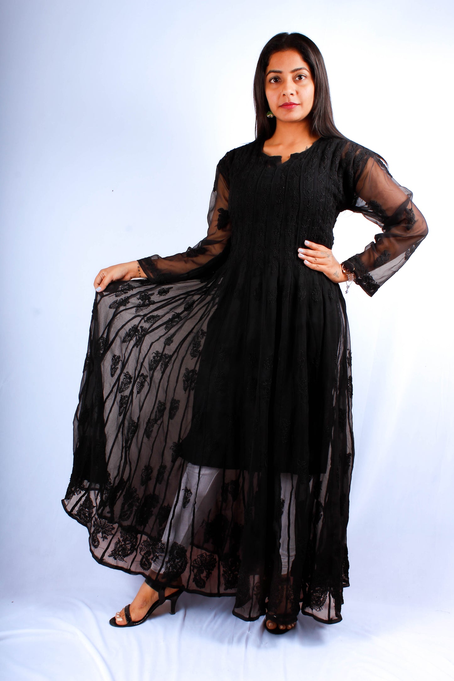 Georgette Chikankari 56 kali Anarkali - Store Chikankari