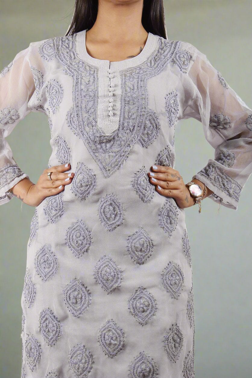 Georgette Chikankari Buta Jaal Straight fit Women's Kurta - Store Chikankari