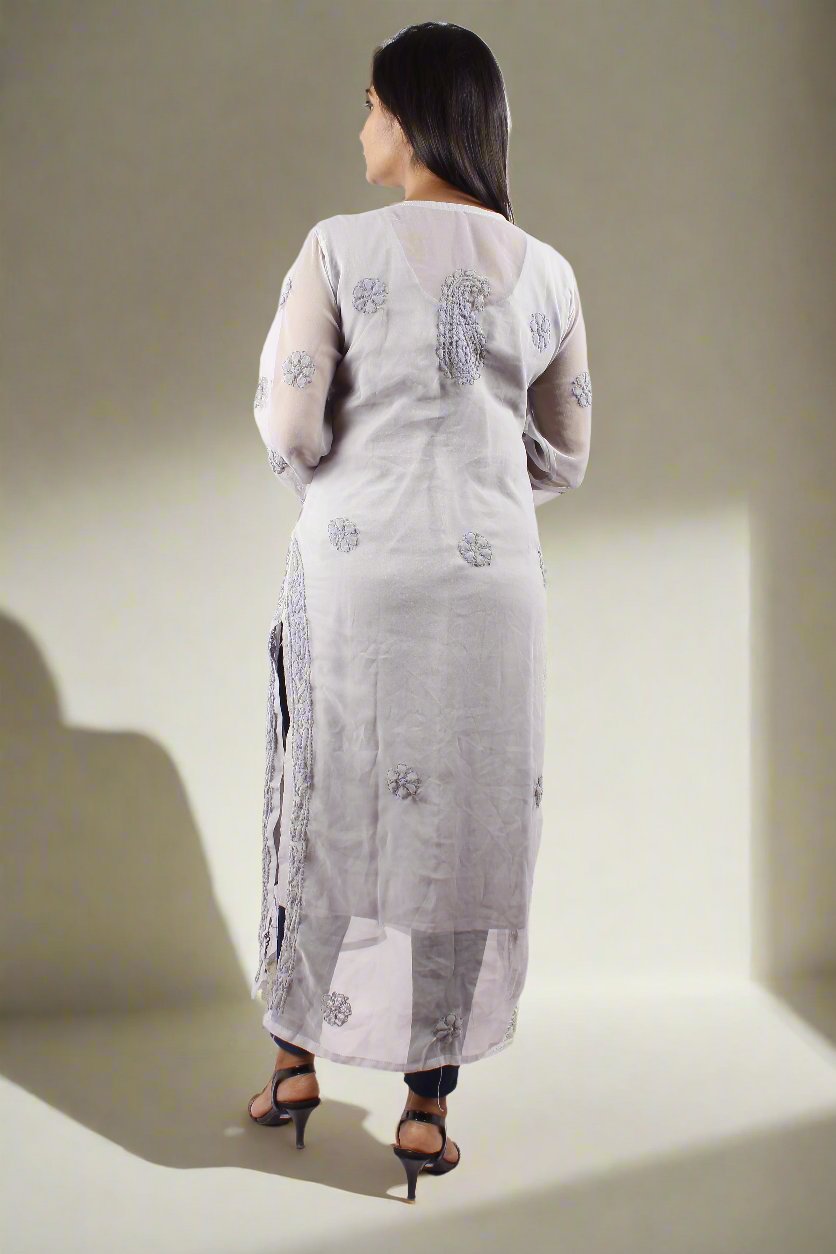 Georgette Chikankari Buta Jaal Straight fit Women's Kurta - Store Chikankari
