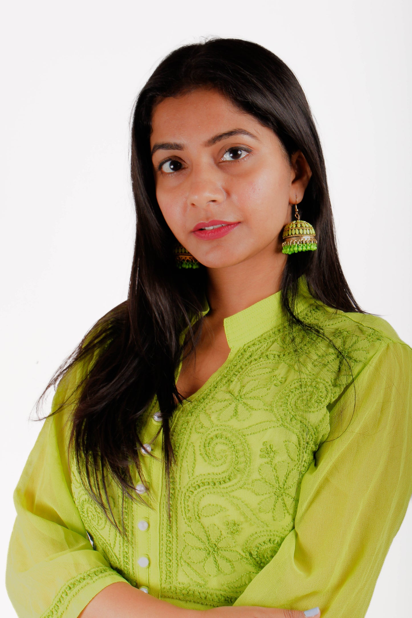 Georgette Chikankari Front Button Gown – Flowy, Elegant & Handcrafted | Store Chikankari - Store Chikankari