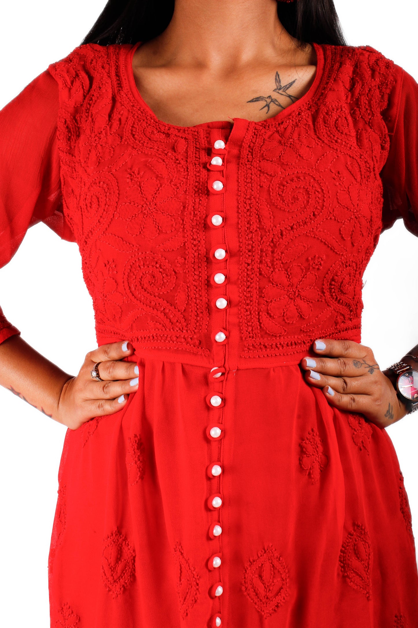 Georgette Chikankari Front Button Gown – Flowy, Elegant & Handcrafted | Store Chikankari - Store Chikankari