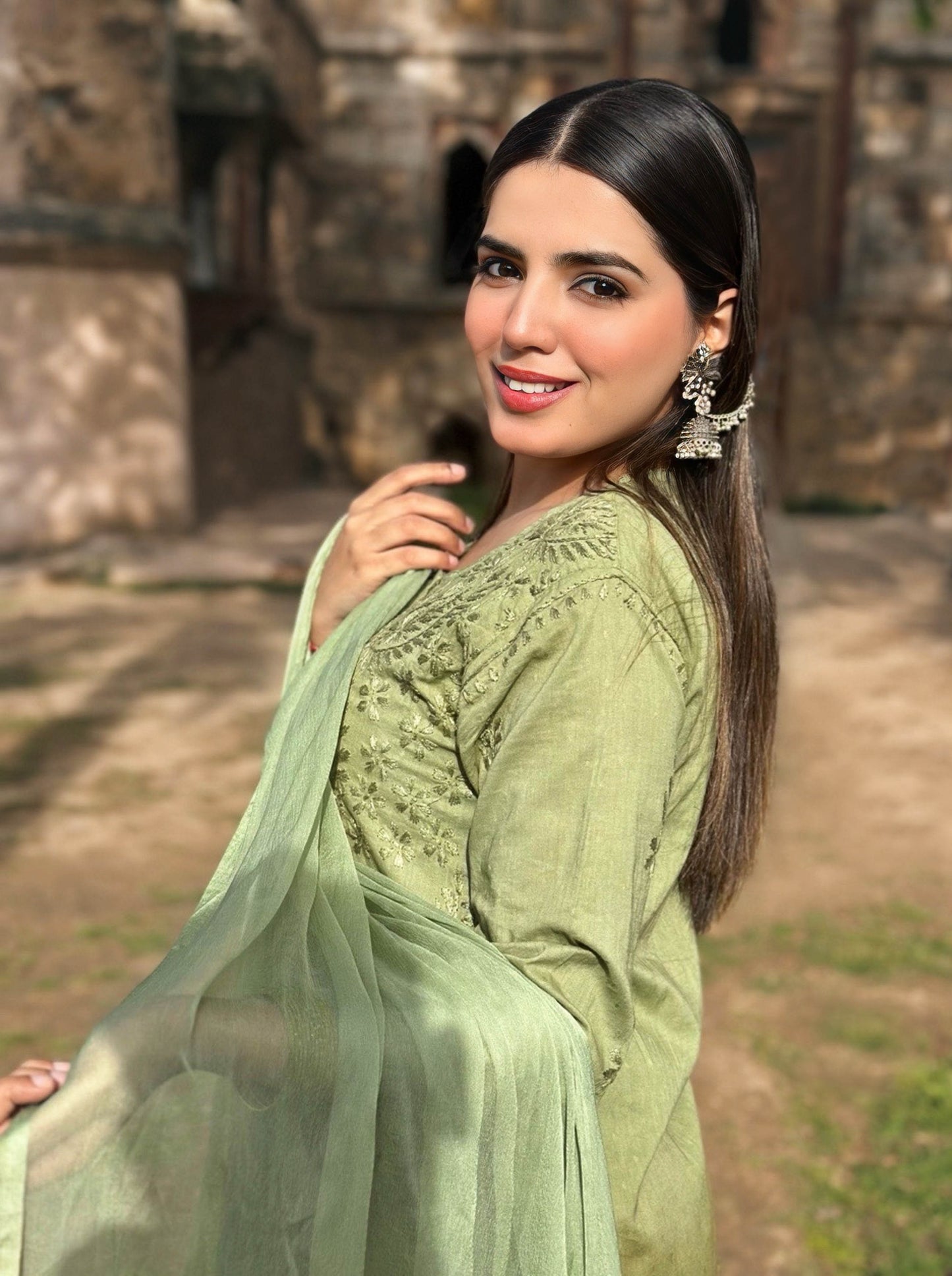 Nazm Chikankari Dobby Cotton 3 Piece Set – Graceful & Breathable Ethnic Wear | Store Chikankari