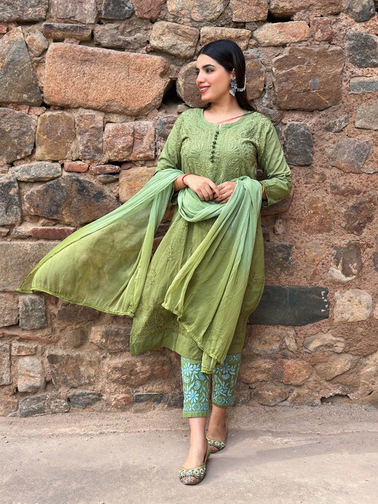 Nazm Chikankari Dobby Cotton 3 Piece Set – Graceful & Breathable Ethnic Wear | Store Chikankari