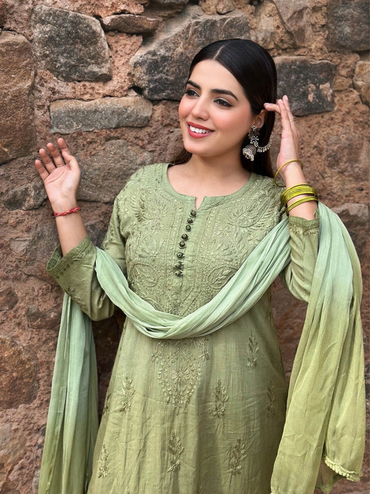 Nazm Chikankari Dobby Cotton 3 Piece Set – Graceful & Breathable Ethnic Wear | Store Chikankari