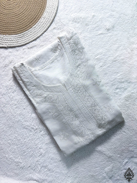 Chanderi Chikankari Buti Jaal Kurti – Handcrafted Elegance | Store Chikankari - Store Chikankari