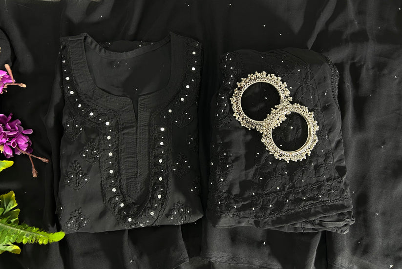 Buti Jaal Mukaish 3 Piece Set - Store Chikankari