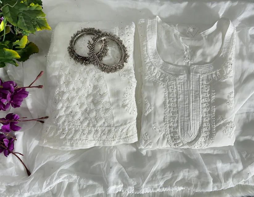 Buti Jaal Mukaish 3 Piece Set - Store Chikankari