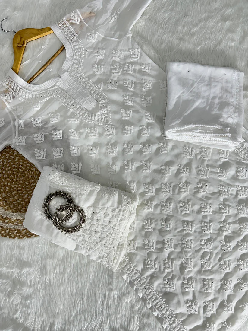 Buti Jaal Mukaish 3 Piece Set - Store Chikankari