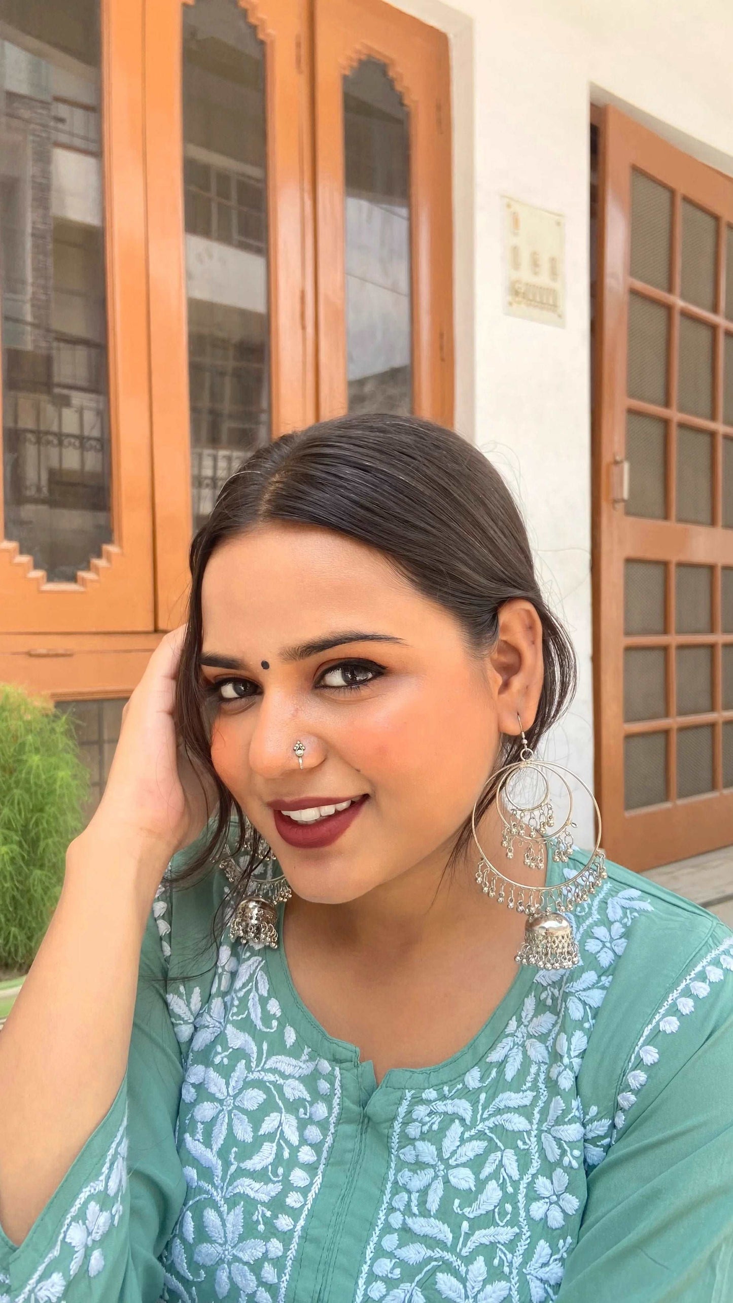 Oxidised Silver Colored Round Hoop Earrings - Store Chikankari