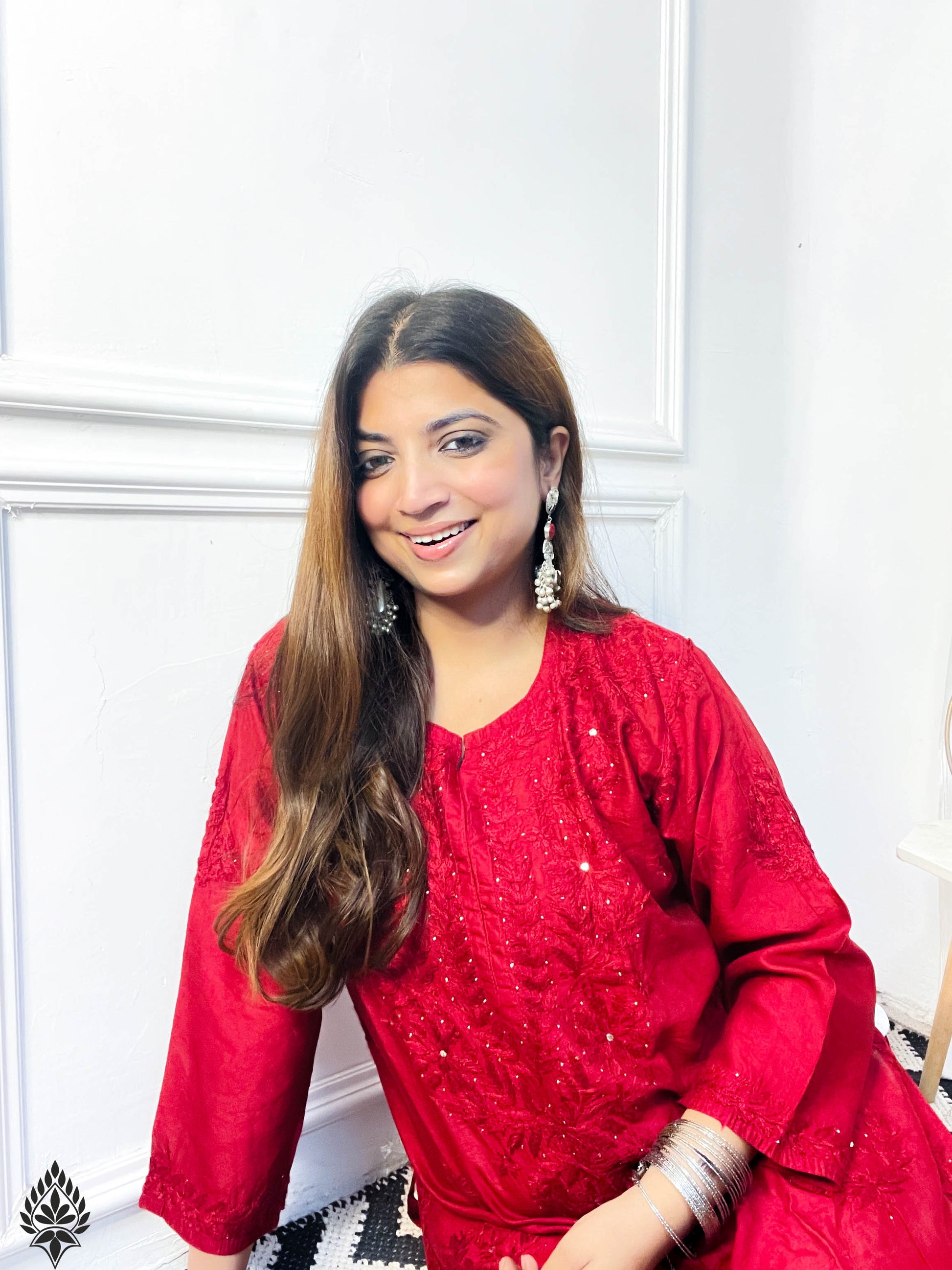 Chanderi Chikankari Mukaish Kurti – Luxe Handcrafted Ethnic Elegance | Store Chikankari - Store Chikankari