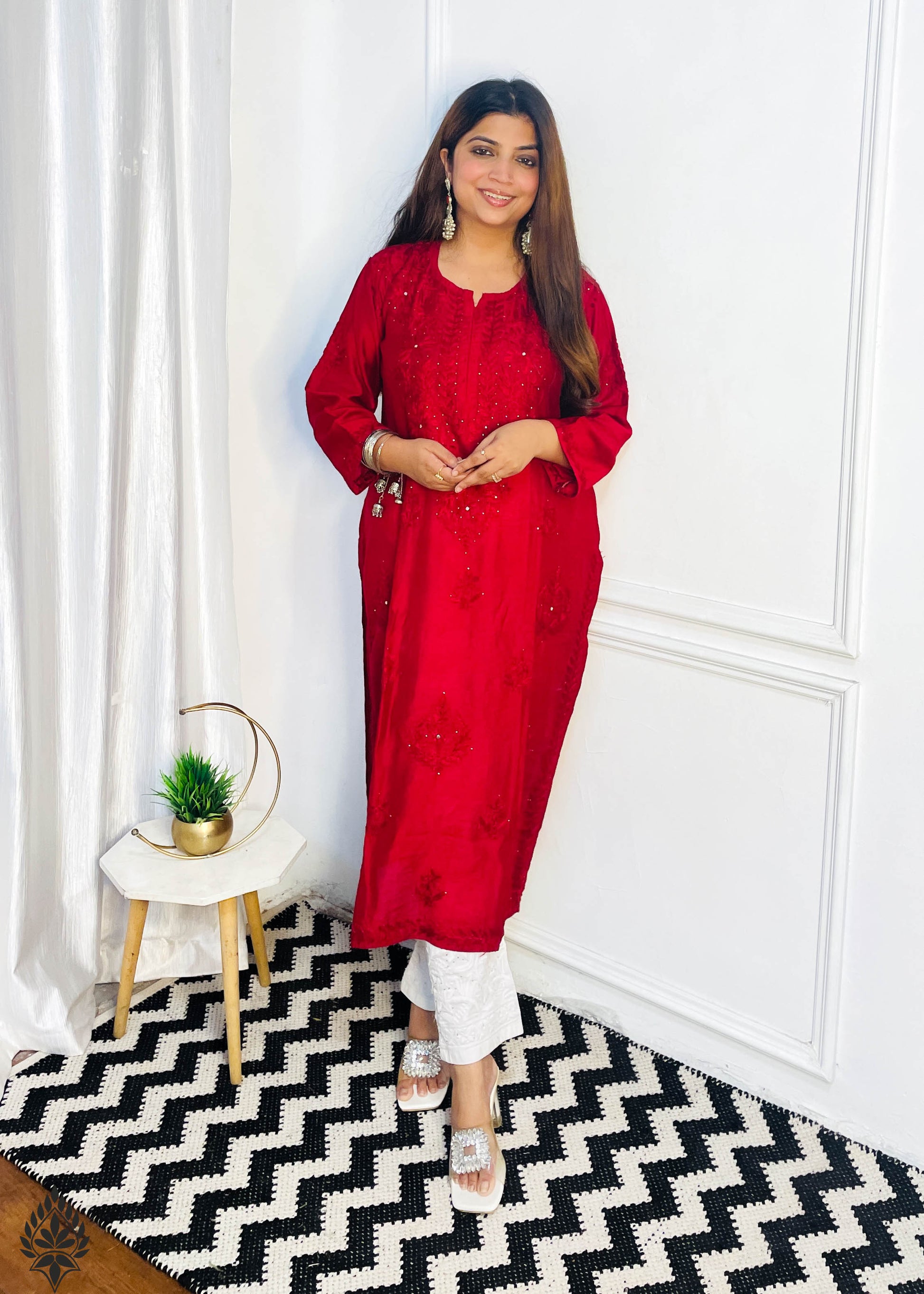 Chanderi Chikankari Mukaish Kurti – Luxe Handcrafted Ethnic Elegance | Store Chikankari - Store Chikankari