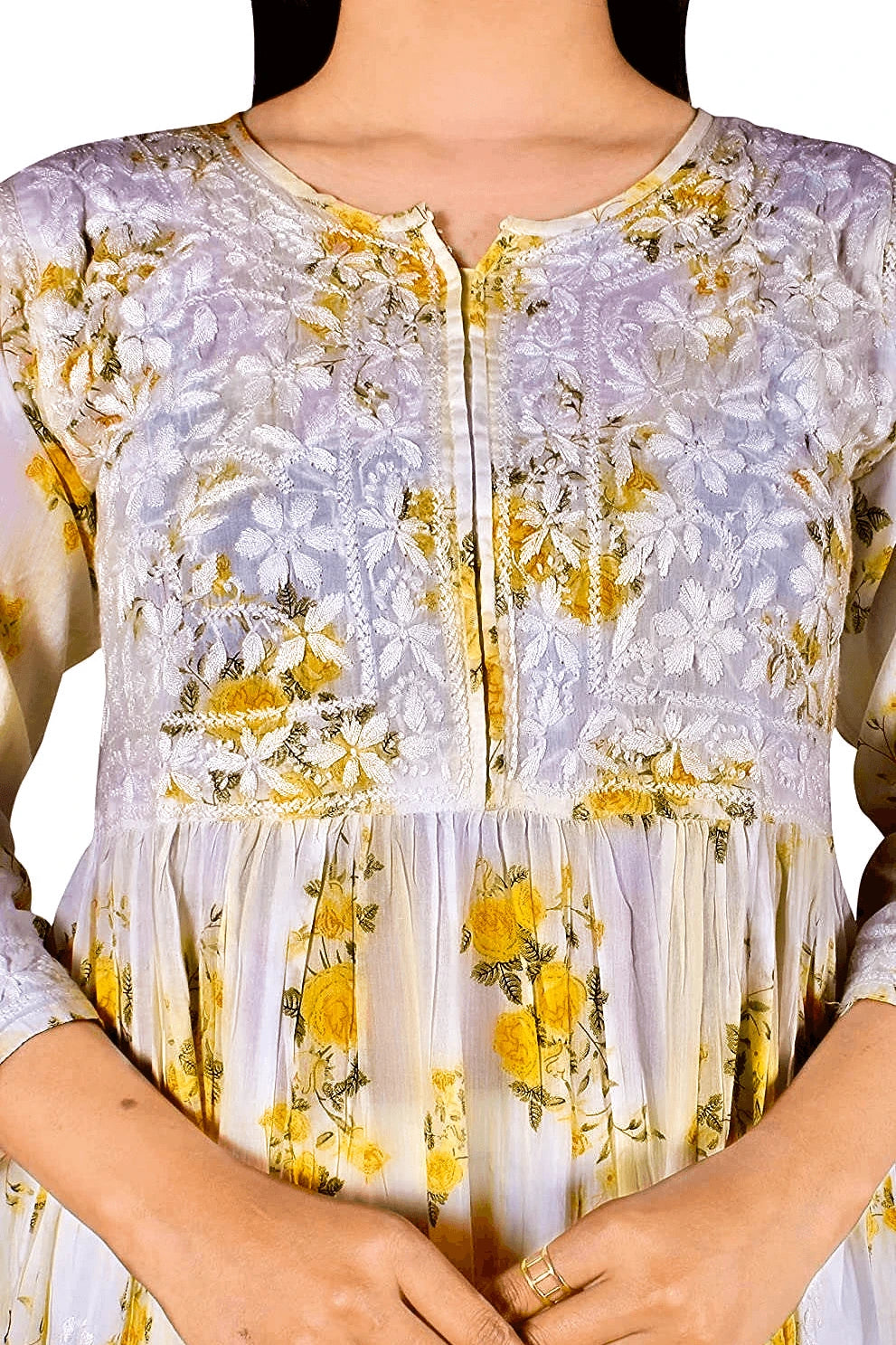 Mulmul Chikankari Printed Long Gown – Hand Embroidered Elegance for Women | Store Chikankari