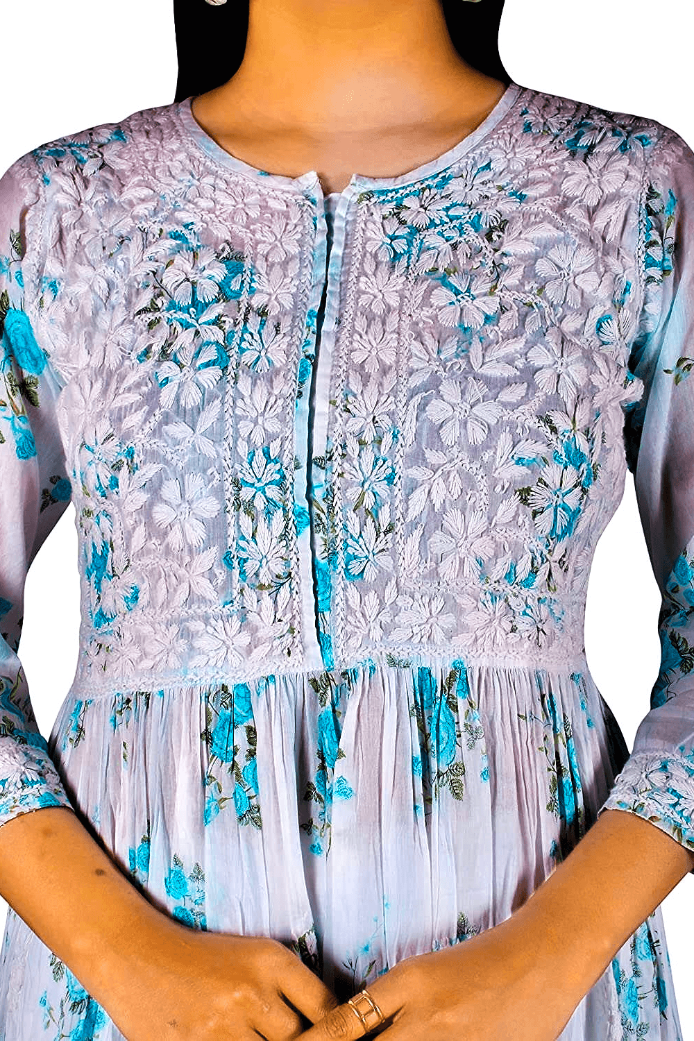 Mulmul Chikankari Printed Long Gown – Hand Embroidered Elegance for Women | Store Chikankari