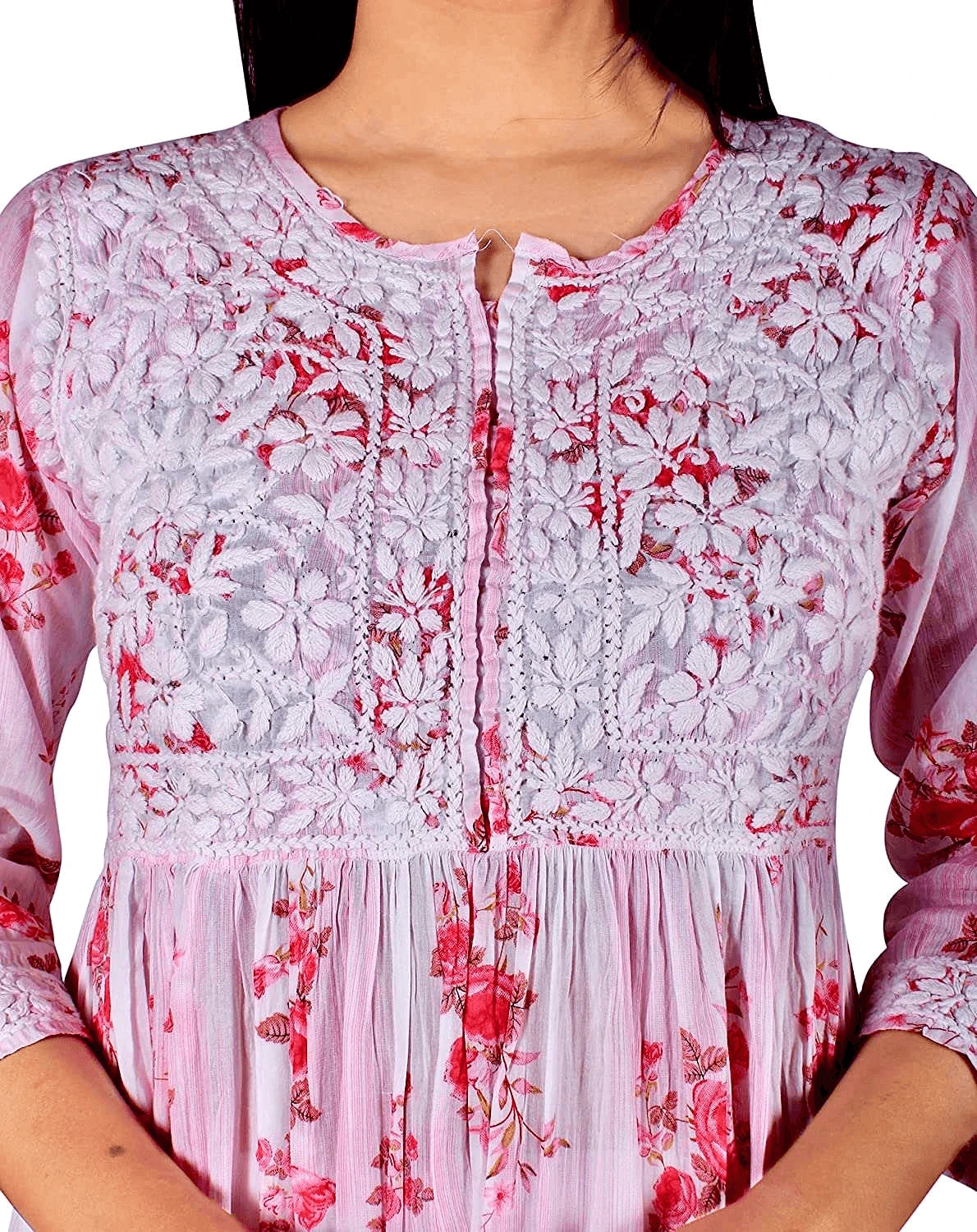 Mulmul Chikankari Printed Long Gown – Hand Embroidered Elegance for Women | Store Chikankari