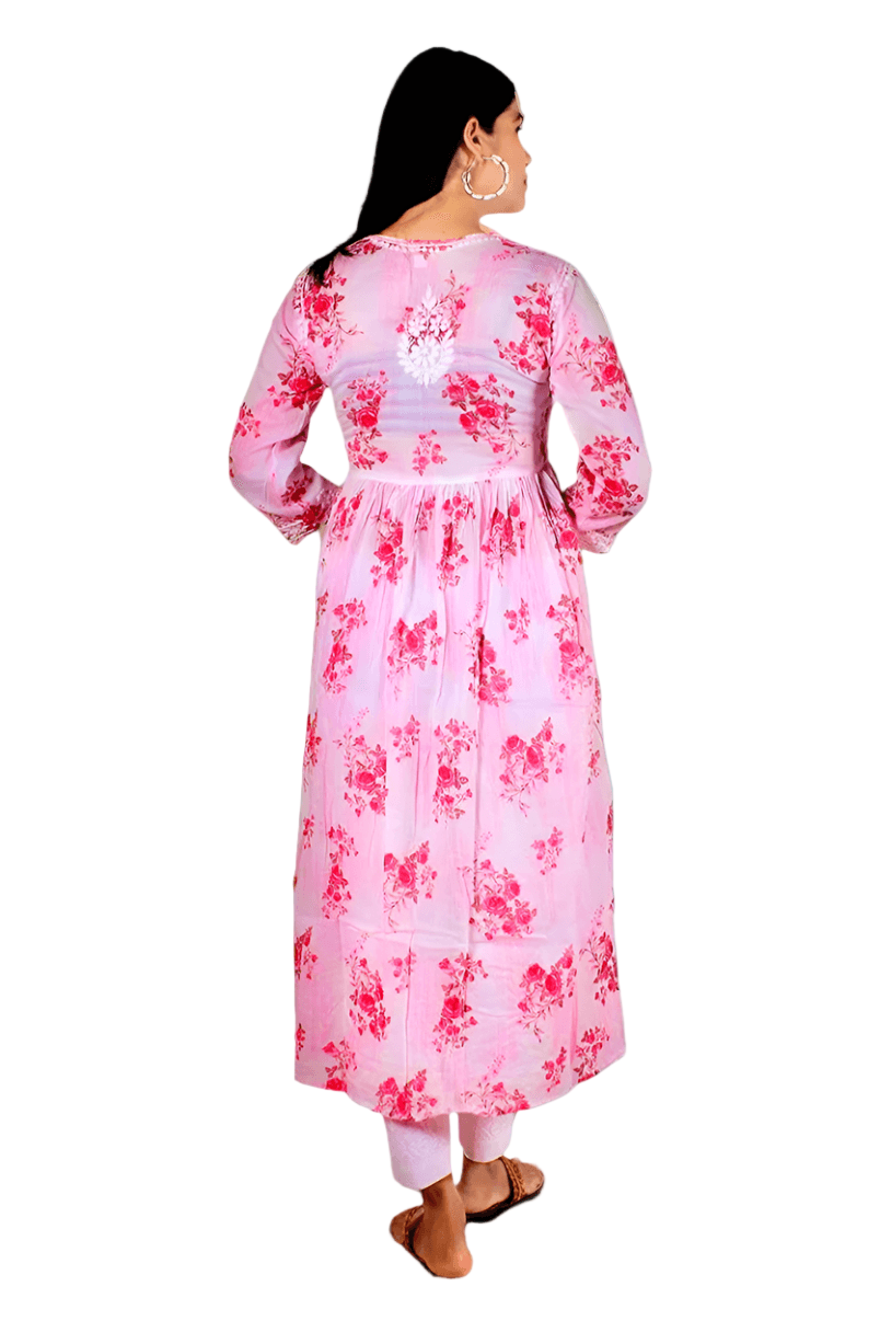 Mulmul Chikankari Printed Long Gown – Hand Embroidered Elegance for Women | Store Chikankari