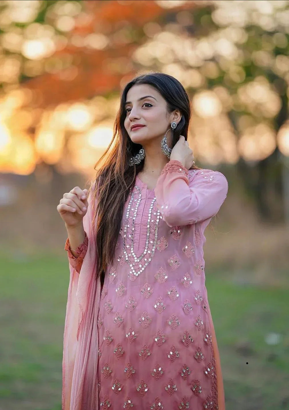 Ayna Georgette Chikankari 3 Piece Mirror Dyed Set with Coordinating Inner - Store Chikankari