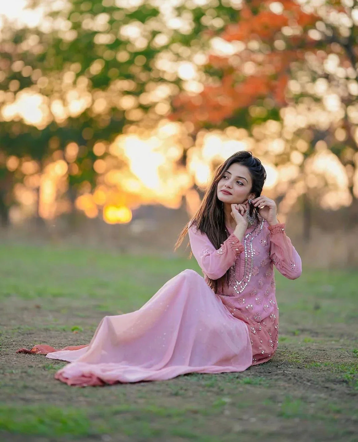 Ayna Georgette Chikankari 3 Piece Mirror Dyed Set with Coordinating Inner - Store Chikankari