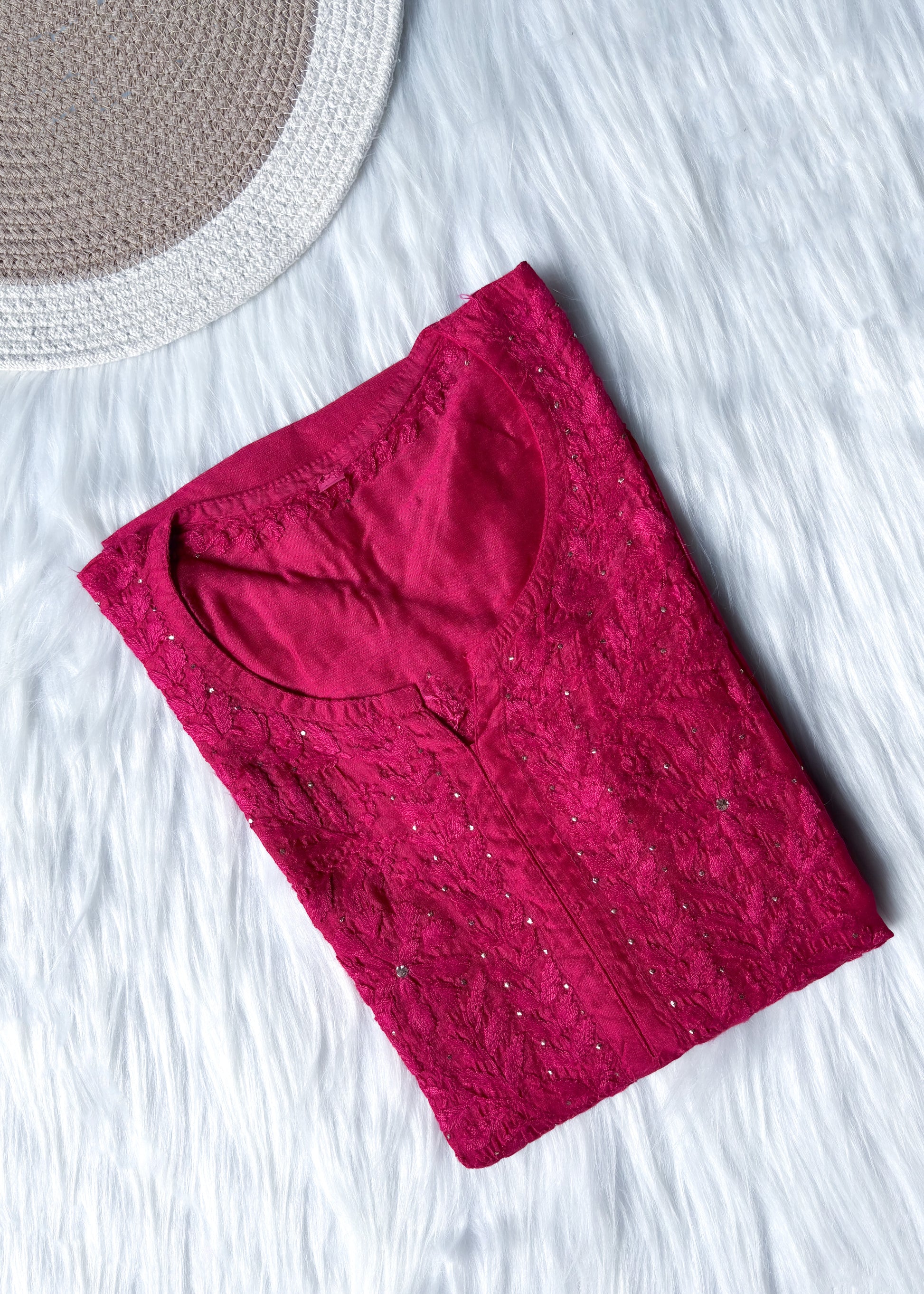 Chanderi Chikankari Mukaish Kurti – Luxe Handcrafted Ethnic Elegance | Store Chikankari - Store Chikankari