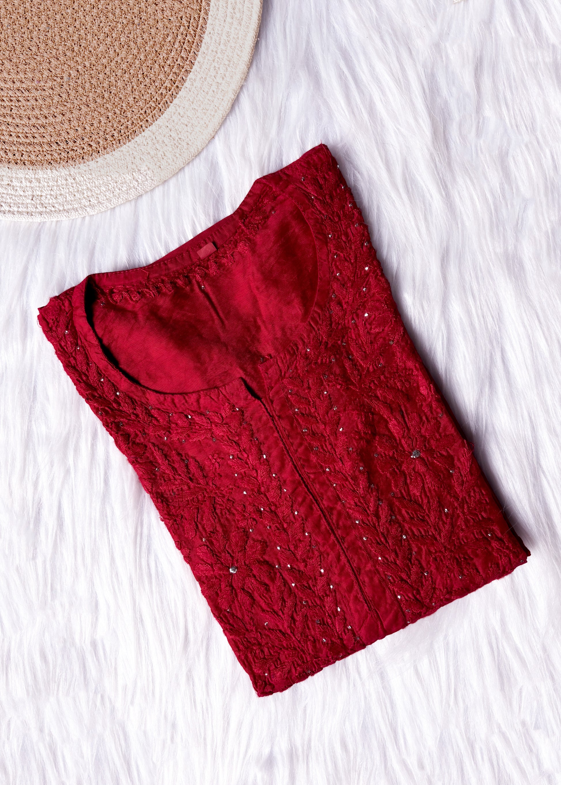 Chanderi Chikankari Mukaish Kurti – Luxe Handcrafted Ethnic Elegance | Store Chikankari - Store Chikankari