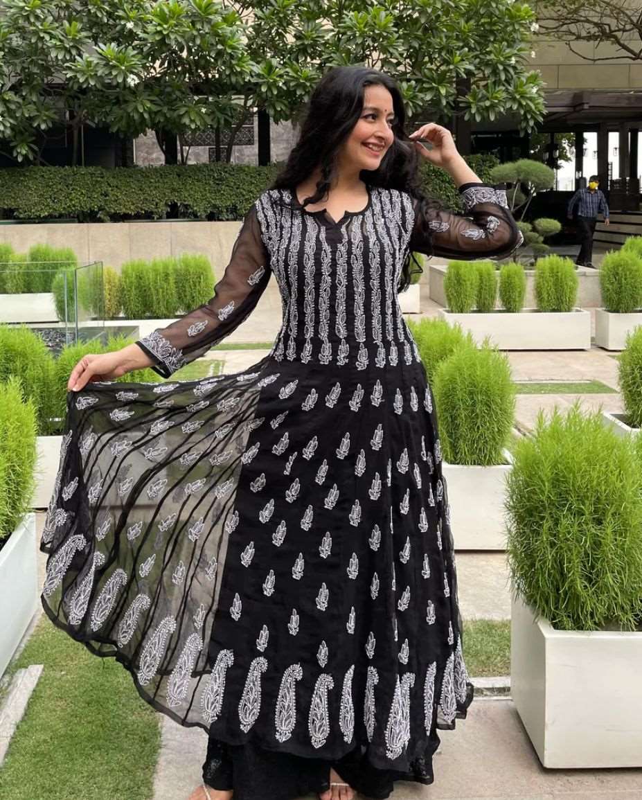 Georgette Chikankari 56 kali Anarkali - Store Chikankari