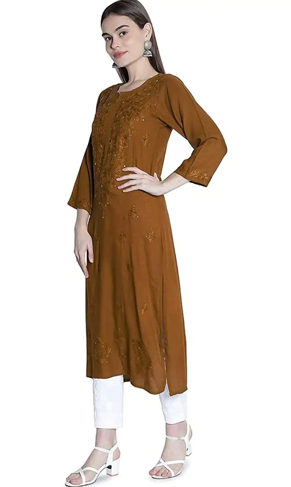 Saaz Rayon Chikankari Straight Kurta With Mukaish Work - Store Chikankari
