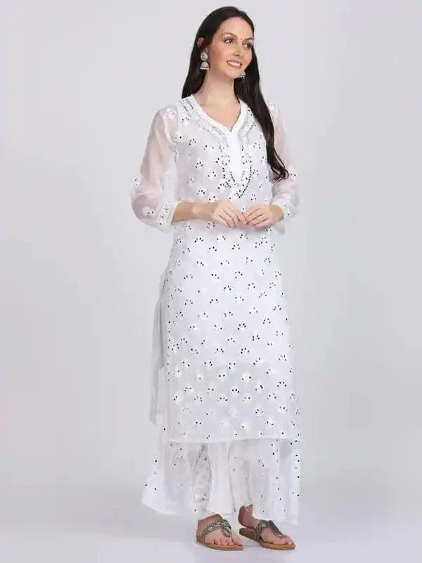Ayna Georgette Chikankari 3 Piece Mirror Dyed Set with Coordinating Inner - Store Chikankari