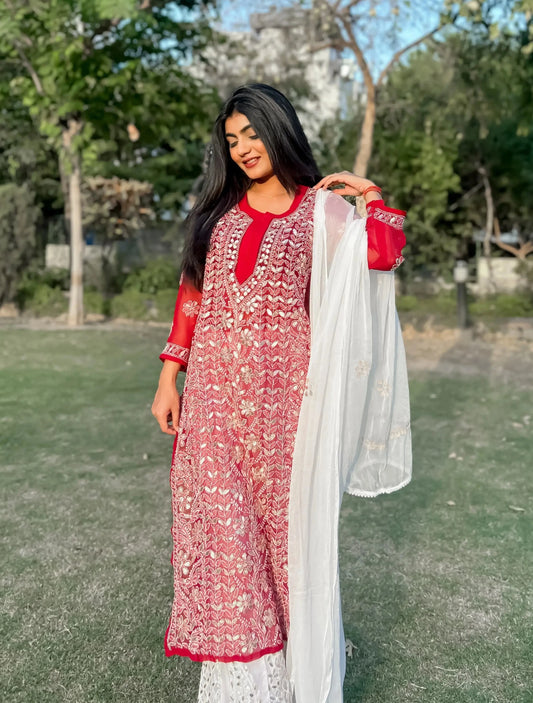 Chikankari Georgette 3 Piece Set With Gota Patti Work - Store Chikankari