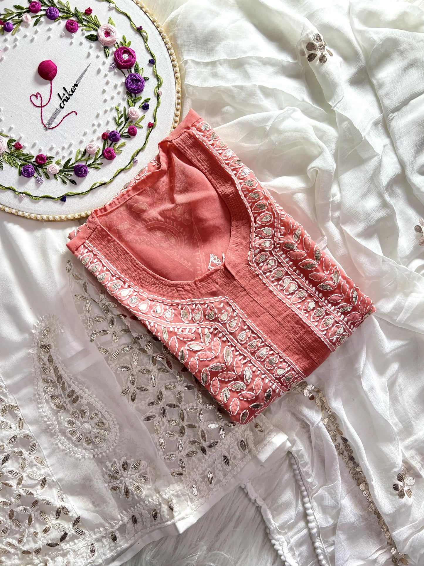 Chikankari Georgette 3 Piece Set With Gota Patti Work