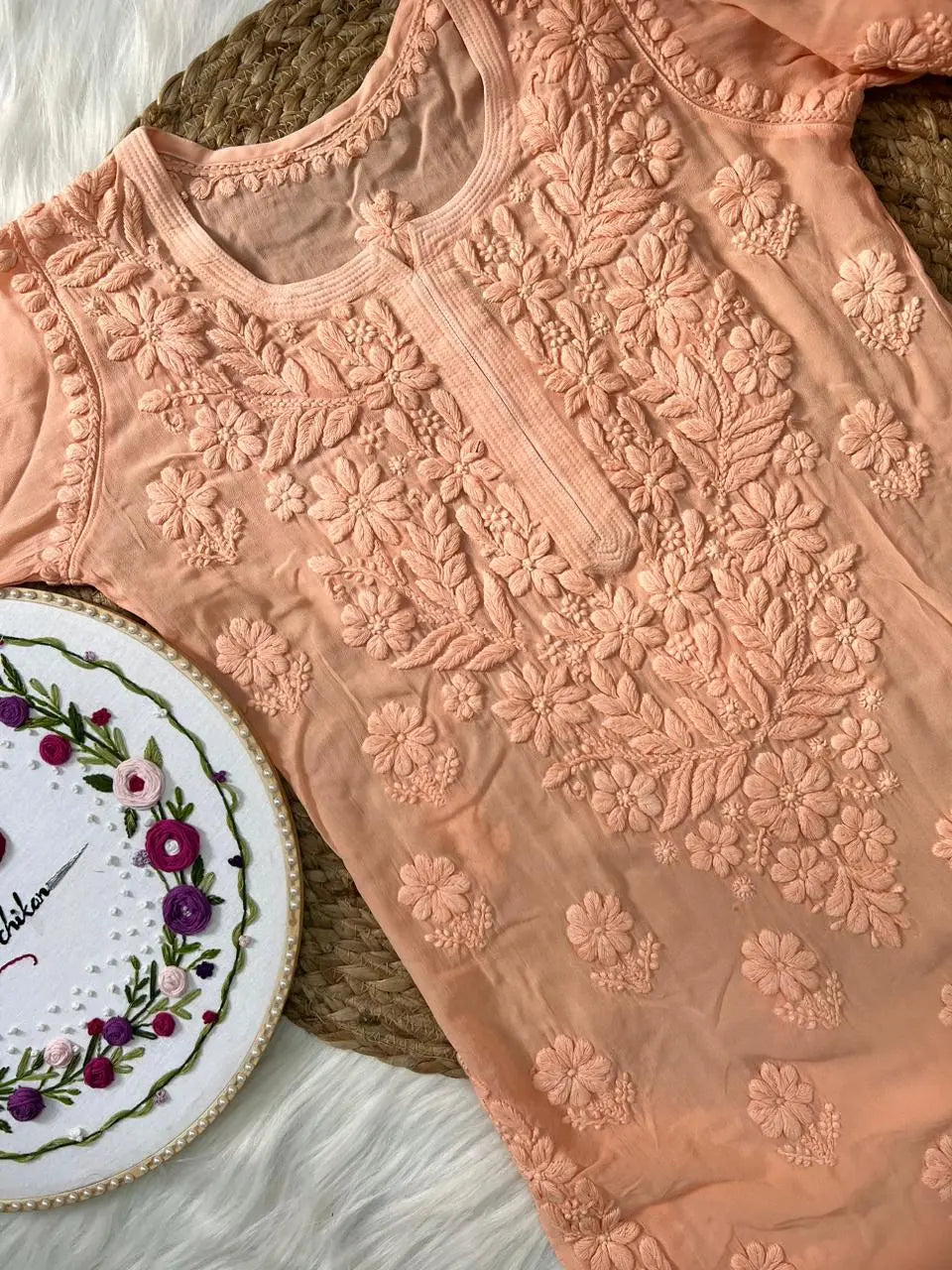 Premium Chikankari Viscose Kurti - Store Chikankari