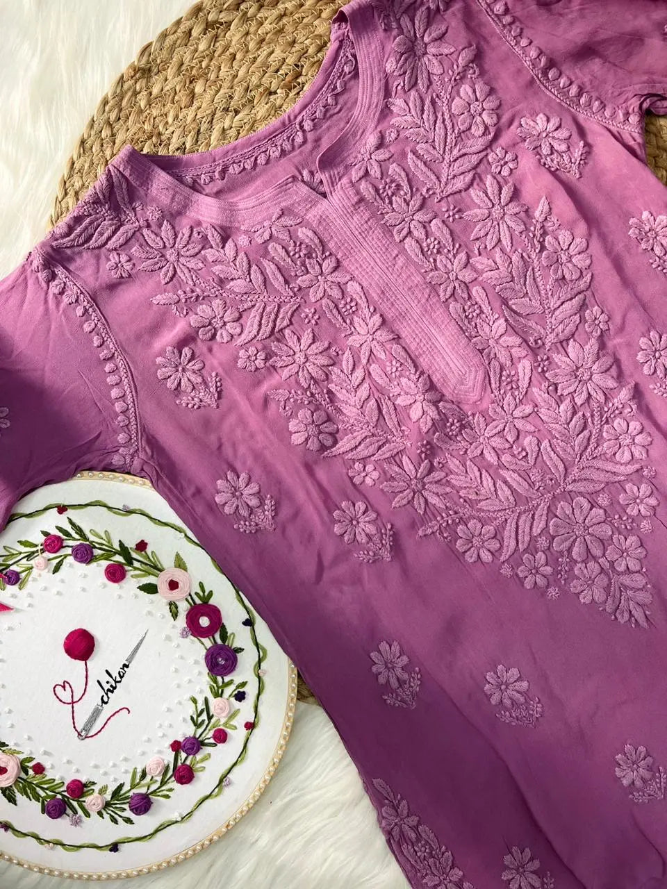 Premium Chikankari Viscose Kurti - Store Chikankari
