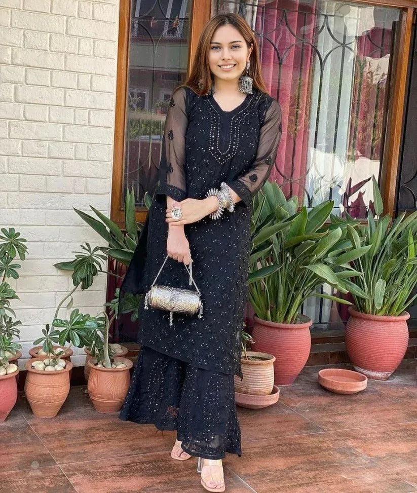 Buti Jaal Mukaish 3 Piece Set - Store Chikankari