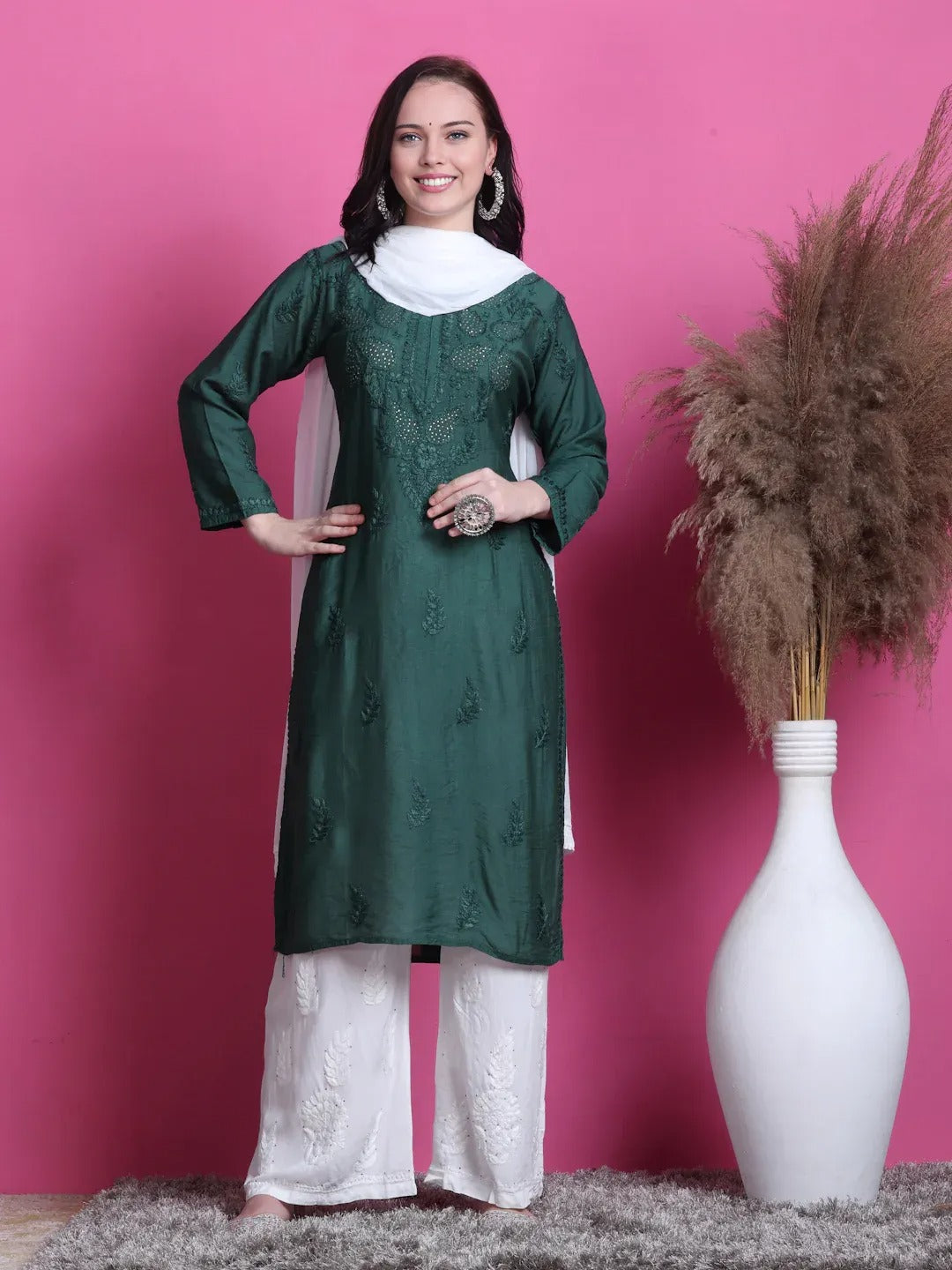 Chanderi Mukaish 3 Piece Set - Store Chikankari