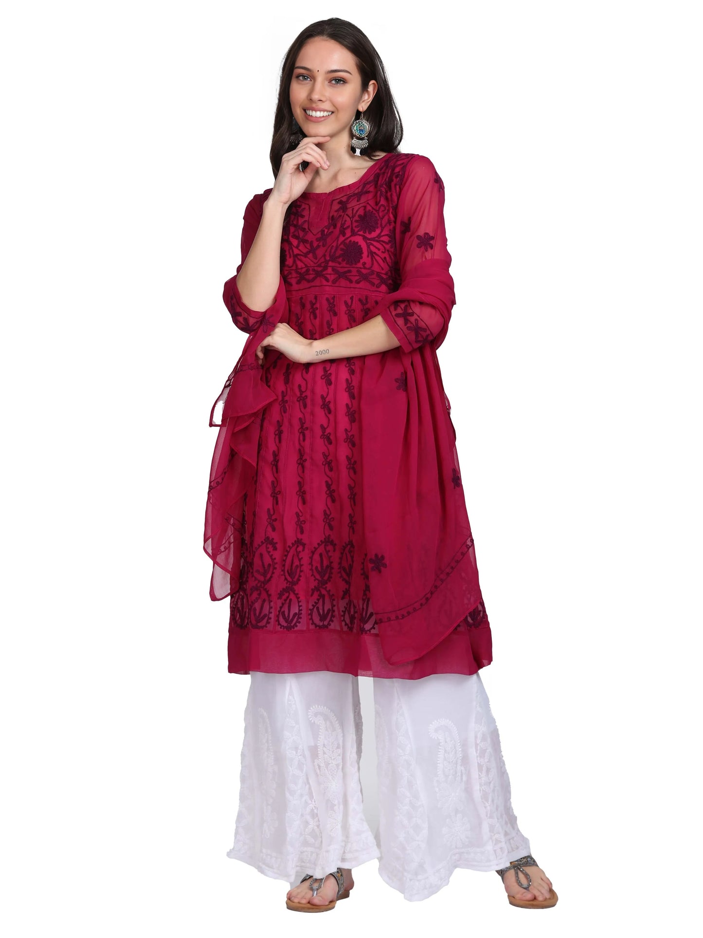 Chikankari Ari Work Anarkali With Matching Dupatta & Inner
