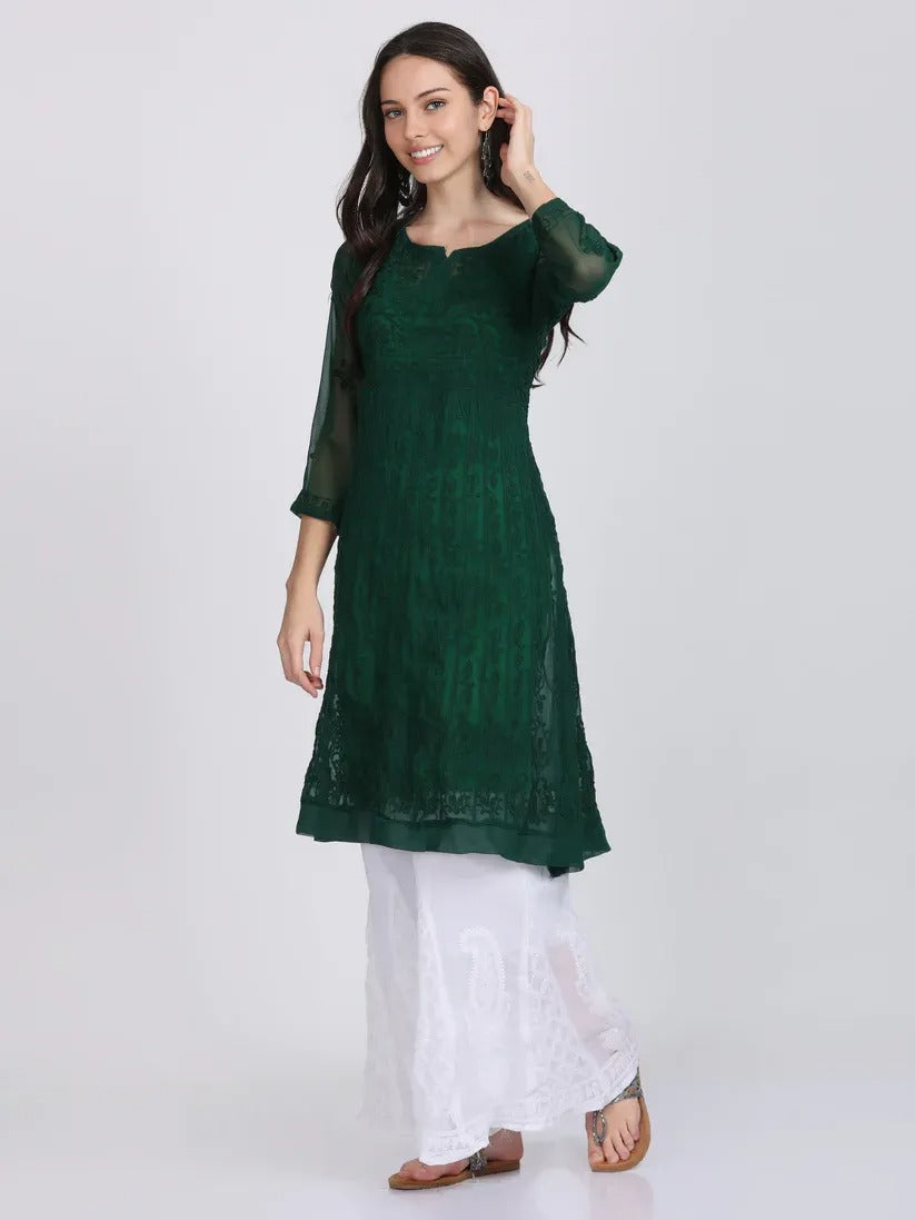 Chikankari Ari Work Anarkali With Matching Dupatta & Inner