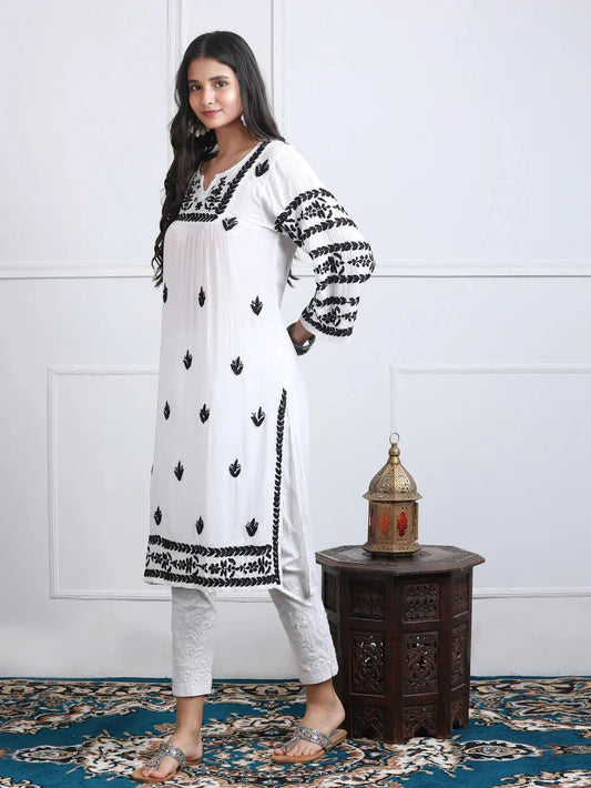 Premium Nyra Cut Chikankari Kurta On Soft Modal Fabric - Store Chikankari