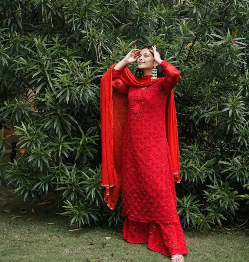 Buti Jaal Mukaish 3 Piece Set - Store Chikankari