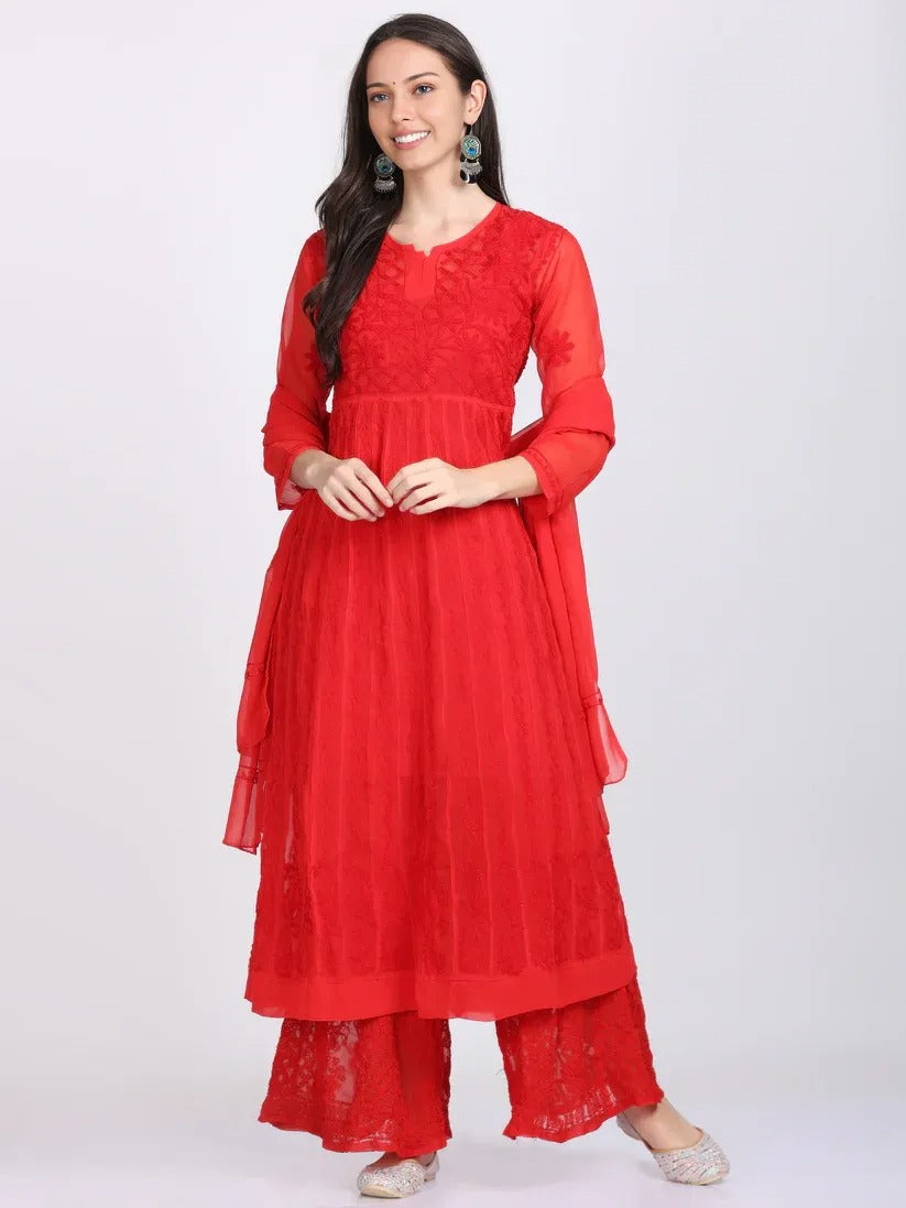 Chikankari Ari Work Anarkali With Matching Dupatta & Inner