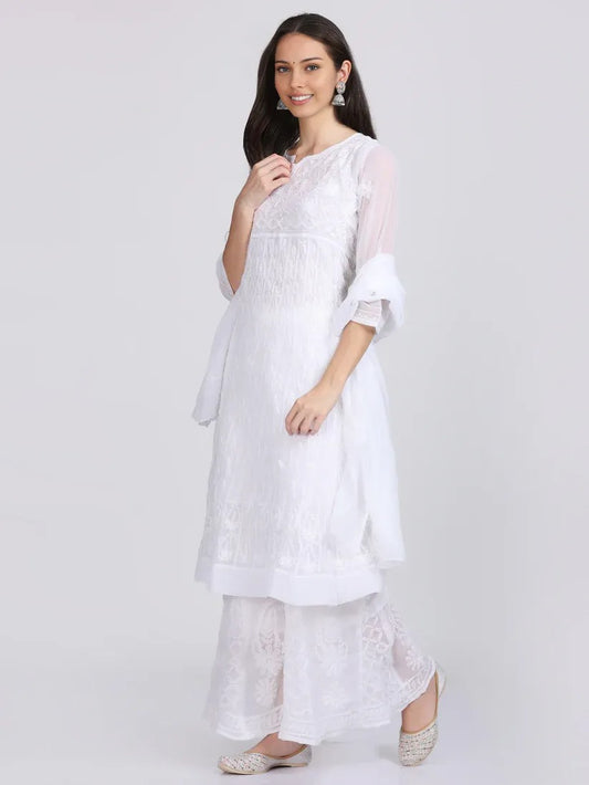 Chikankari Ari Work Anarkali With Matching Dupatta & Inner - Store Chikankari