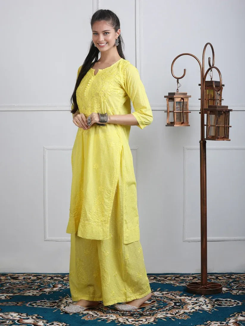 Dobby Cotton 3 piece Set Kurti, Dupatta & Plazzo