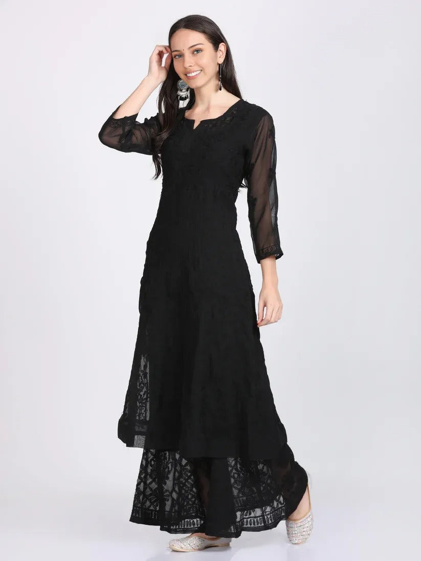 Chikankari Ari Work Anarkali With Matching Dupatta & Inner