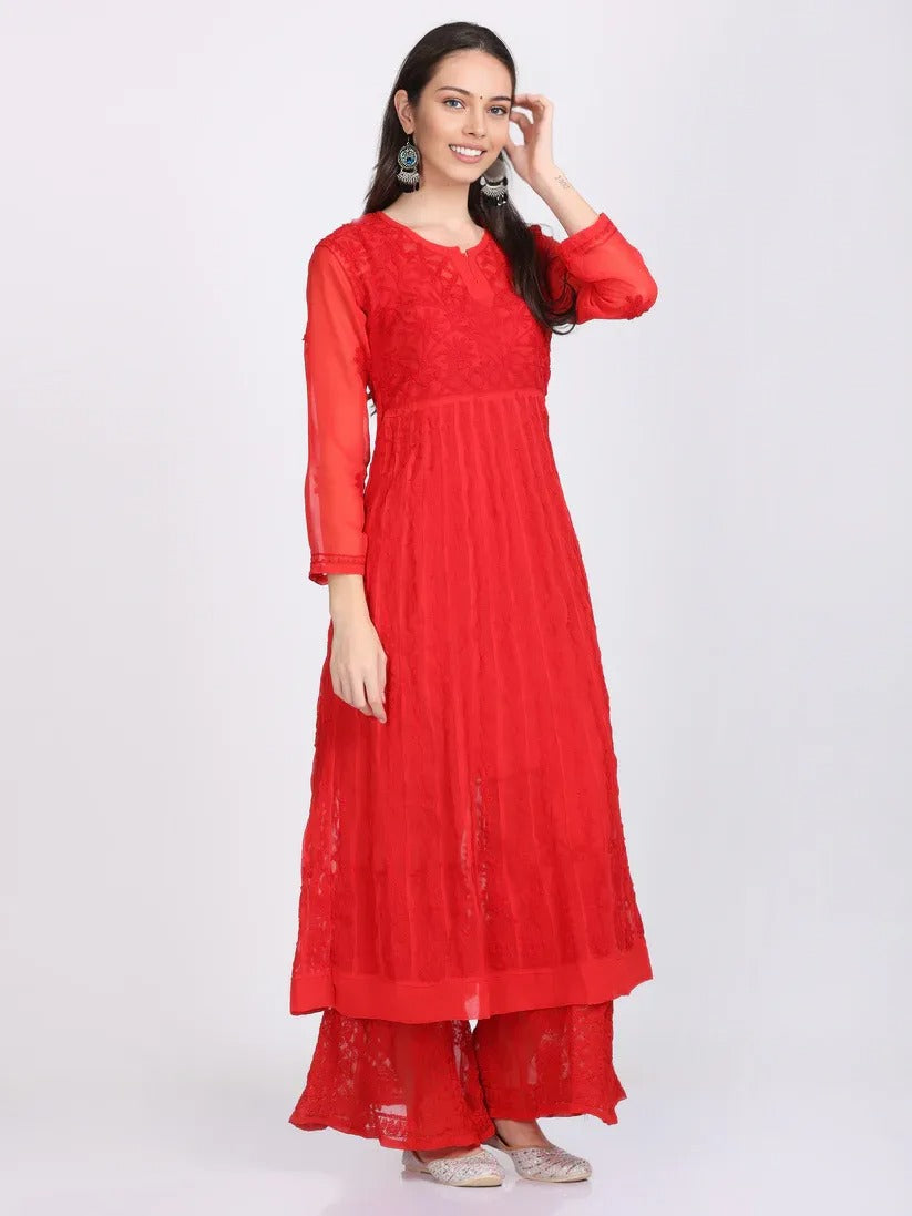 Chikankari Ari Work Anarkali With Matching Dupatta & Inner