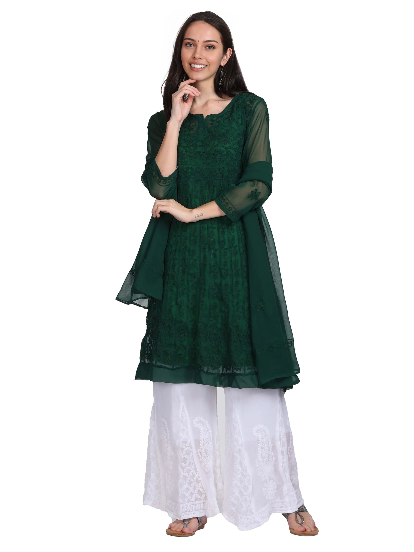 Chikankari Ari Work Anarkali With Matching Dupatta & Inner
