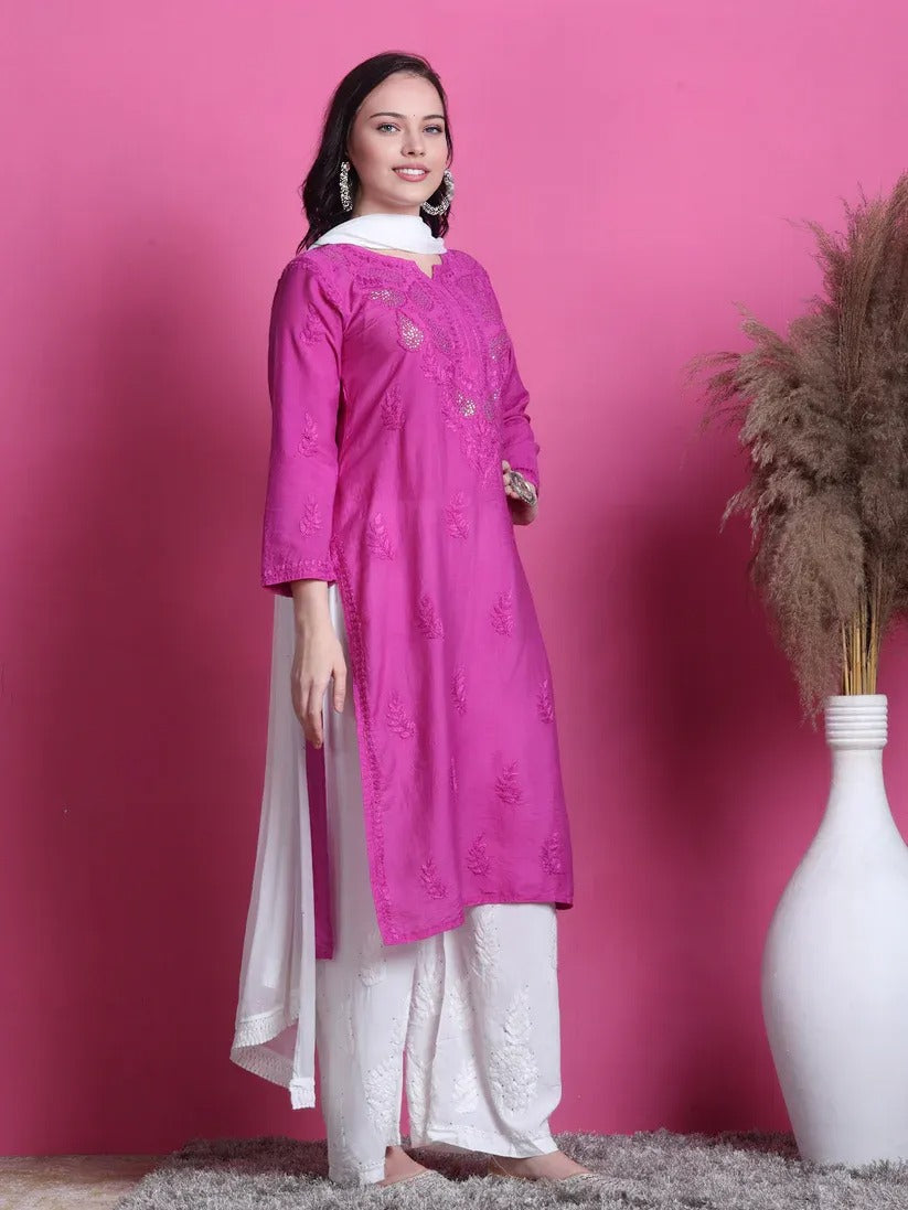 Chanderi Mukaish 3 Piece Set - Store Chikankari