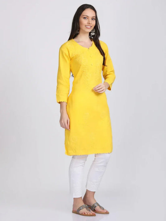 Chikankari Cotton Kurti with Crochet & Laced work - Store Chikankari
