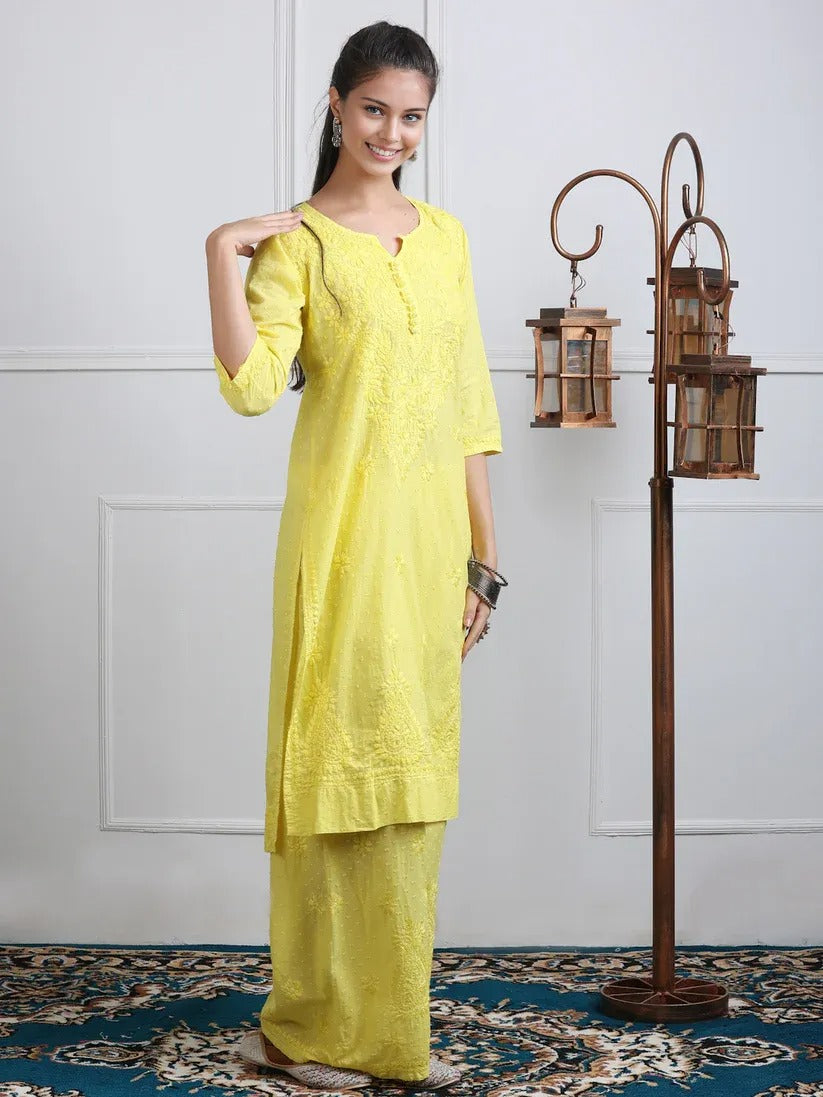 Dobby Cotton 3 piece Set Kurti, Dupatta & Plazzo