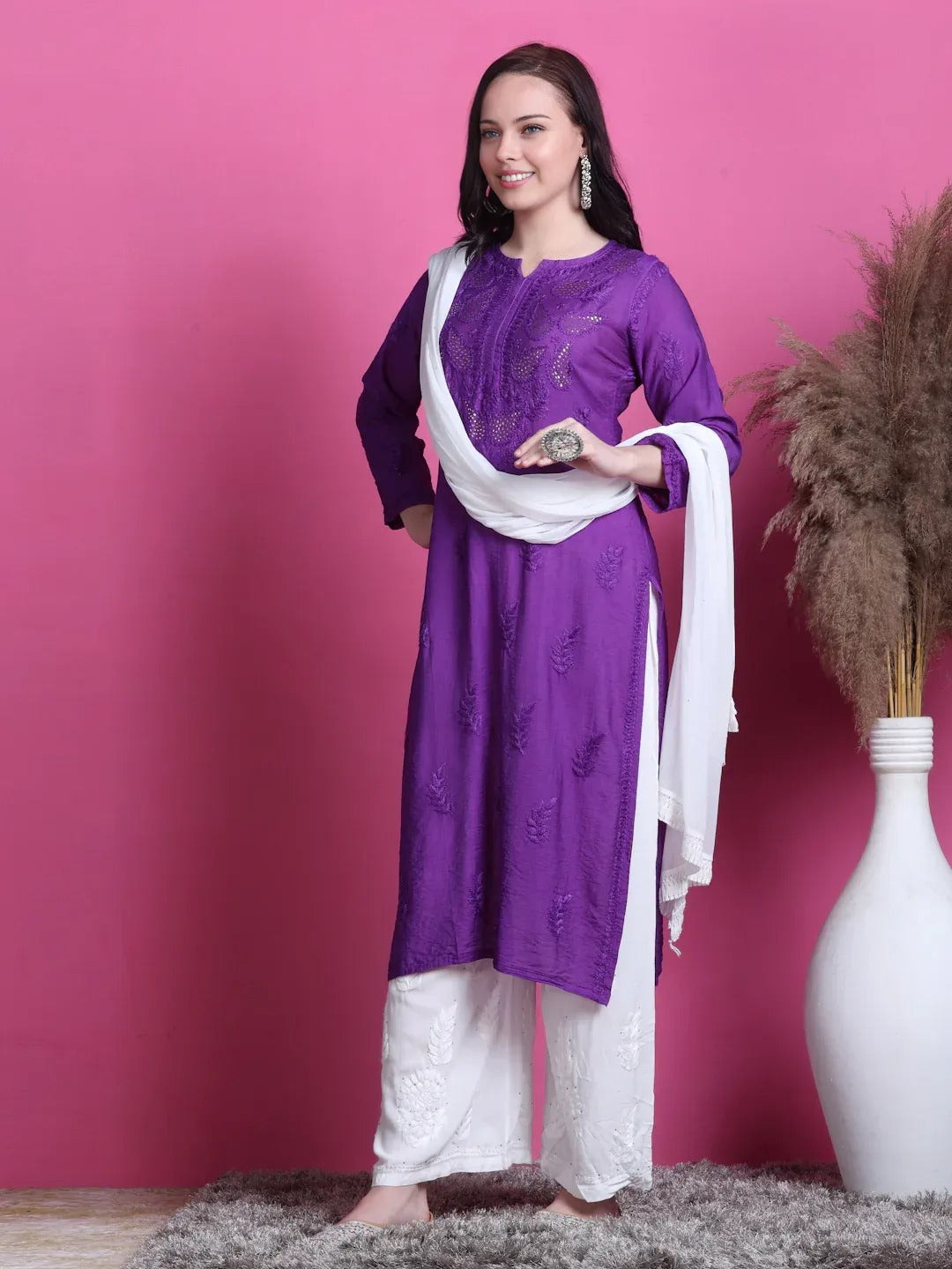 Chanderi Mukaish 3 Piece Set - Store Chikankari