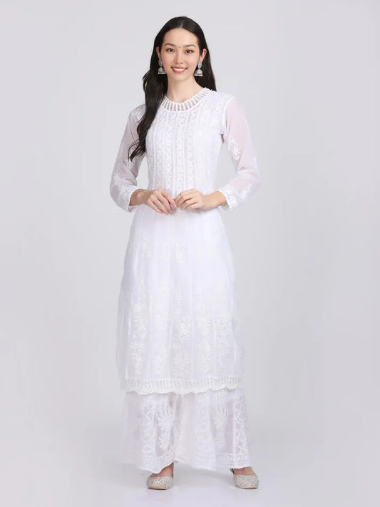Chikankari crochet work anarkali with inner - Store Chikankari