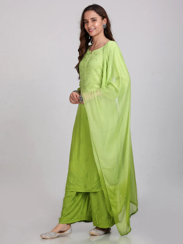 Sanya Chikankari Rayon Ombre 3 piece Set - Store Chikankari