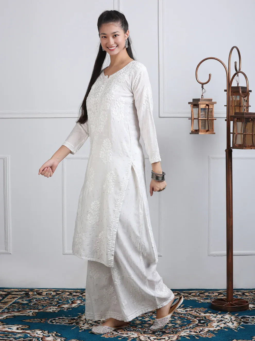 Chanderi Sild Handwork Chikankari Kurta & Plazzo Set